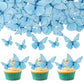 Gyufise 72Pcs Edible Butterfly Cupcake Toppers, Blue Rice Paper Decorations for Baby Shower & Kids Birthday Party, 1.8x1.1