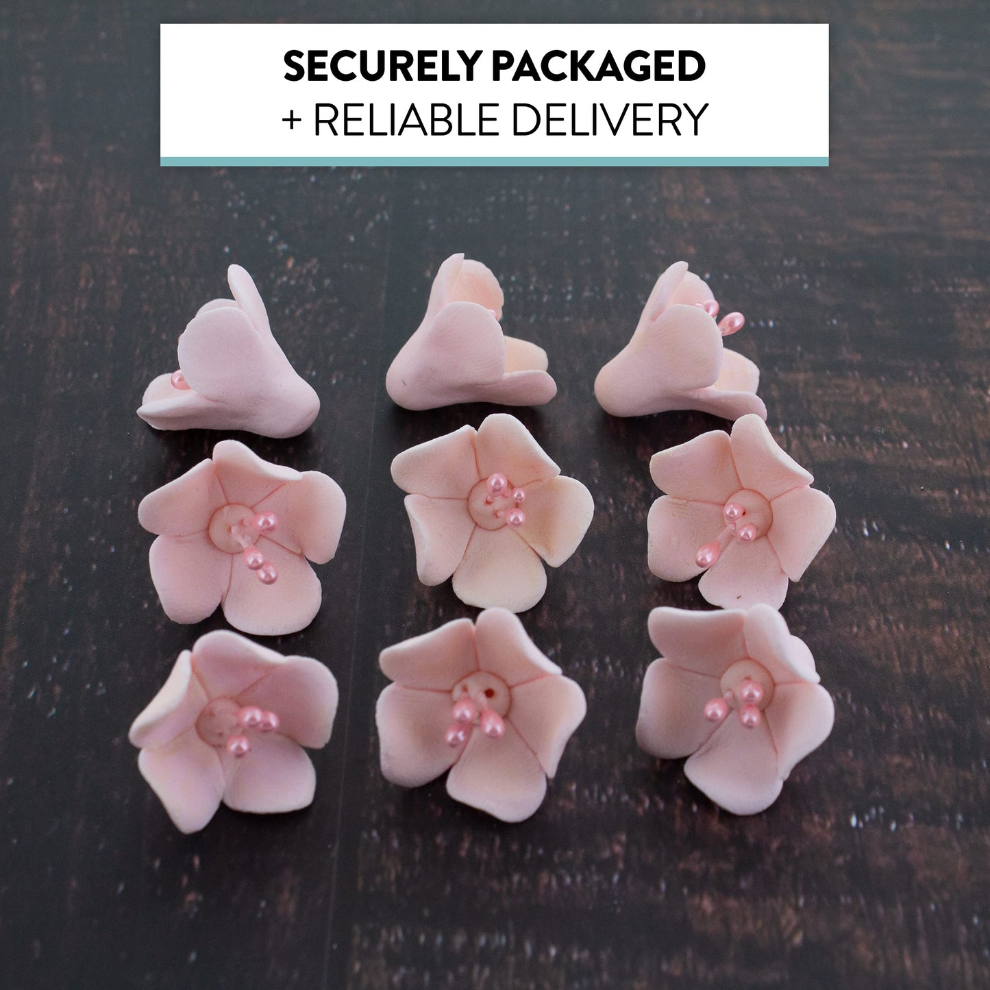 Global Sugar Art Blossom Sugar Cake Flowers With Pearl Stamens, Pink Unwired, 24 Count By Chef Alan Tetreault