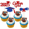 Gyufise 24Pcs Congrats Grad 2025 Cupcake Toppers Blue Red Graduation Cap Diploma Cake Decorations