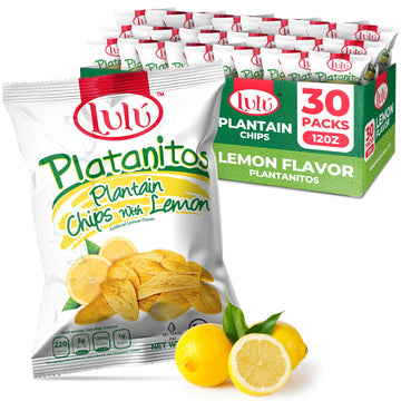 LULU Lemon Plantain Chips (30 Individual Bags) | Lightly Salted Lemon Plantain Strips Chips | Sugar Free Healthy Snack, Non GMO