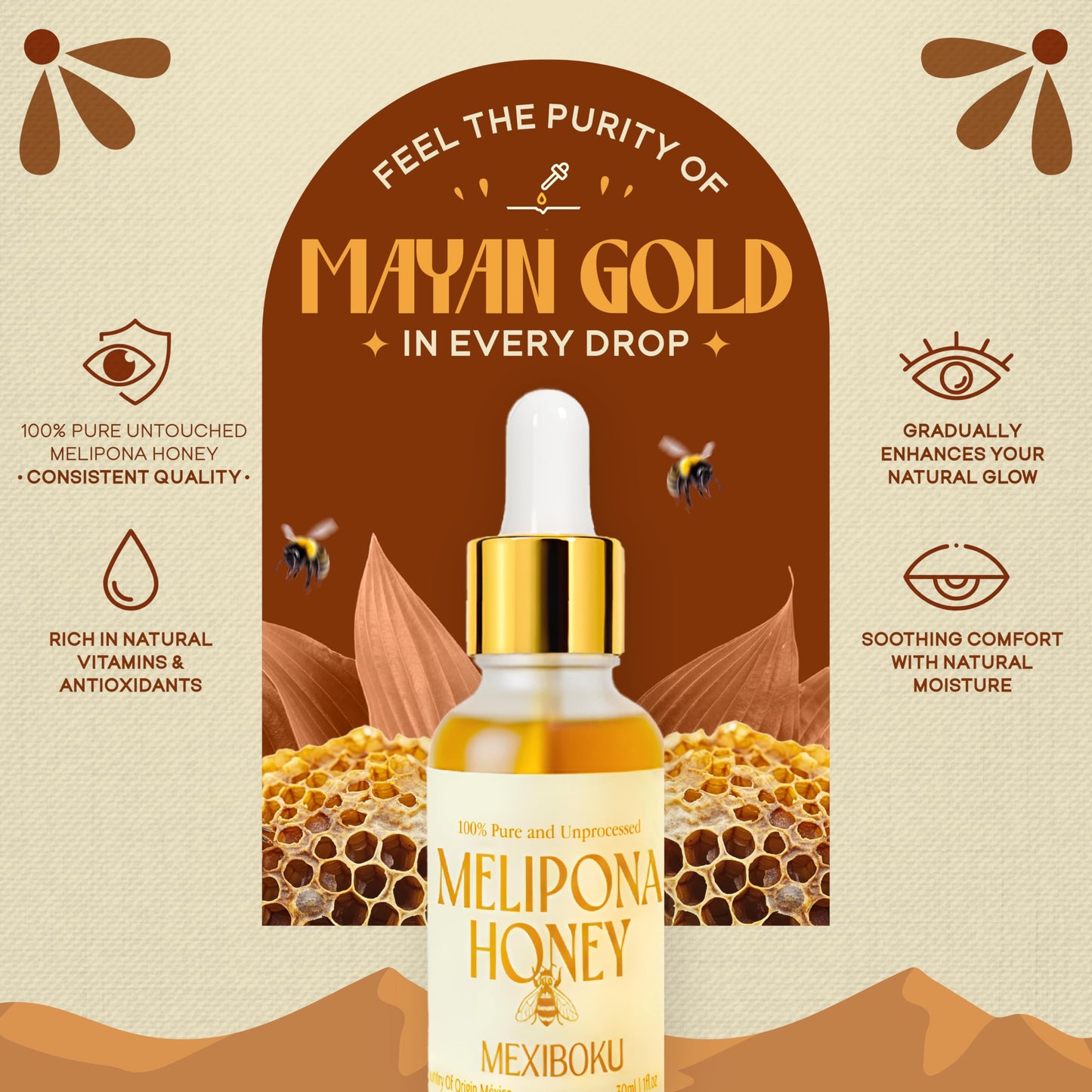 Jimerito Stingless Bee Melipona Honey Drops 30ml - 100% Pure and Unprocessed - Ancestral Mayan Honey from Yucat  n Peninsula