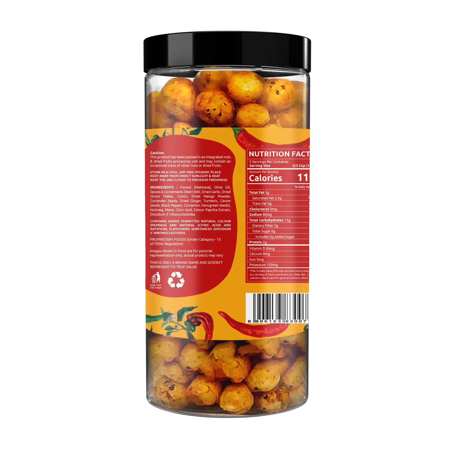 Farmley Makhana Healthy Puffs, Gluten Free Roasted Crisps, High Protein, Peri-Peri Flavor, 3.2 Oz (Pack of 1)