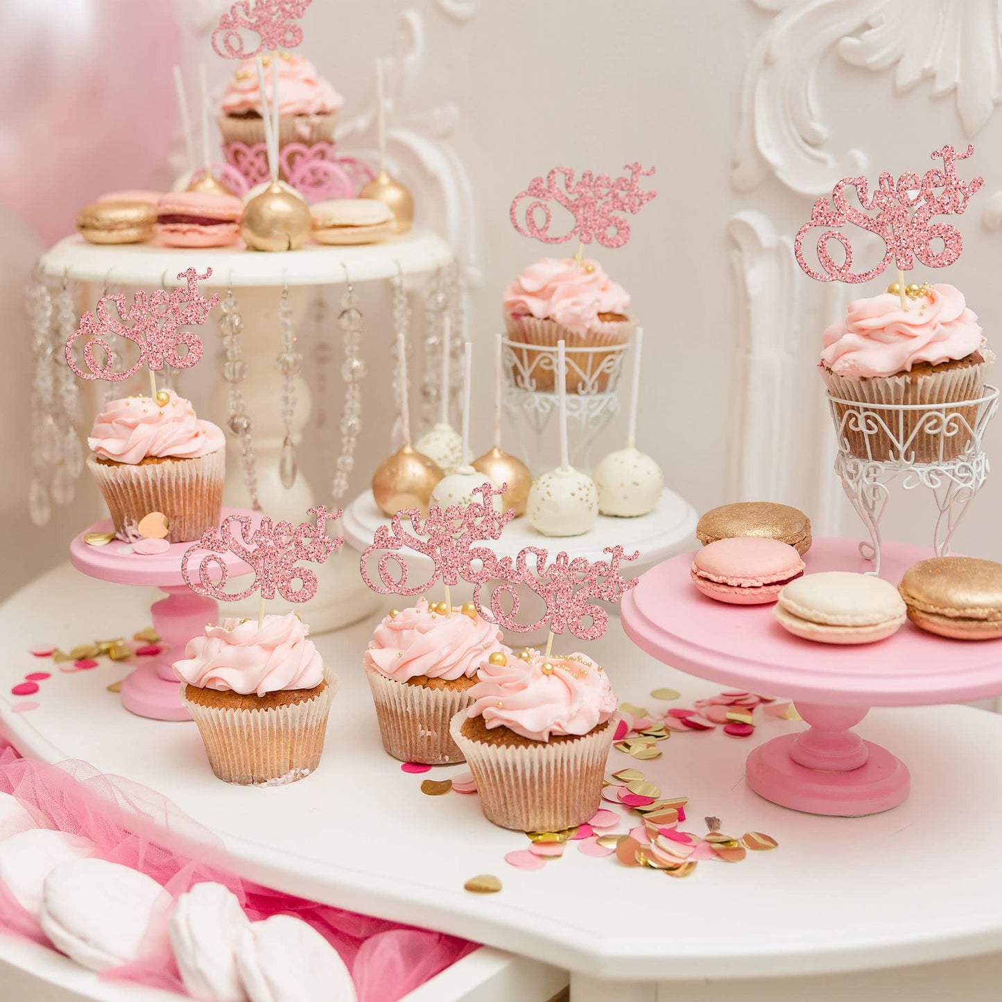 24Pcs Sweet 16 Cupcake Toppers Glitter Sixteen 16Th Birthday Cupcake Picks Cheers To 16 Years Old Cupcake Decorations For 16Th B