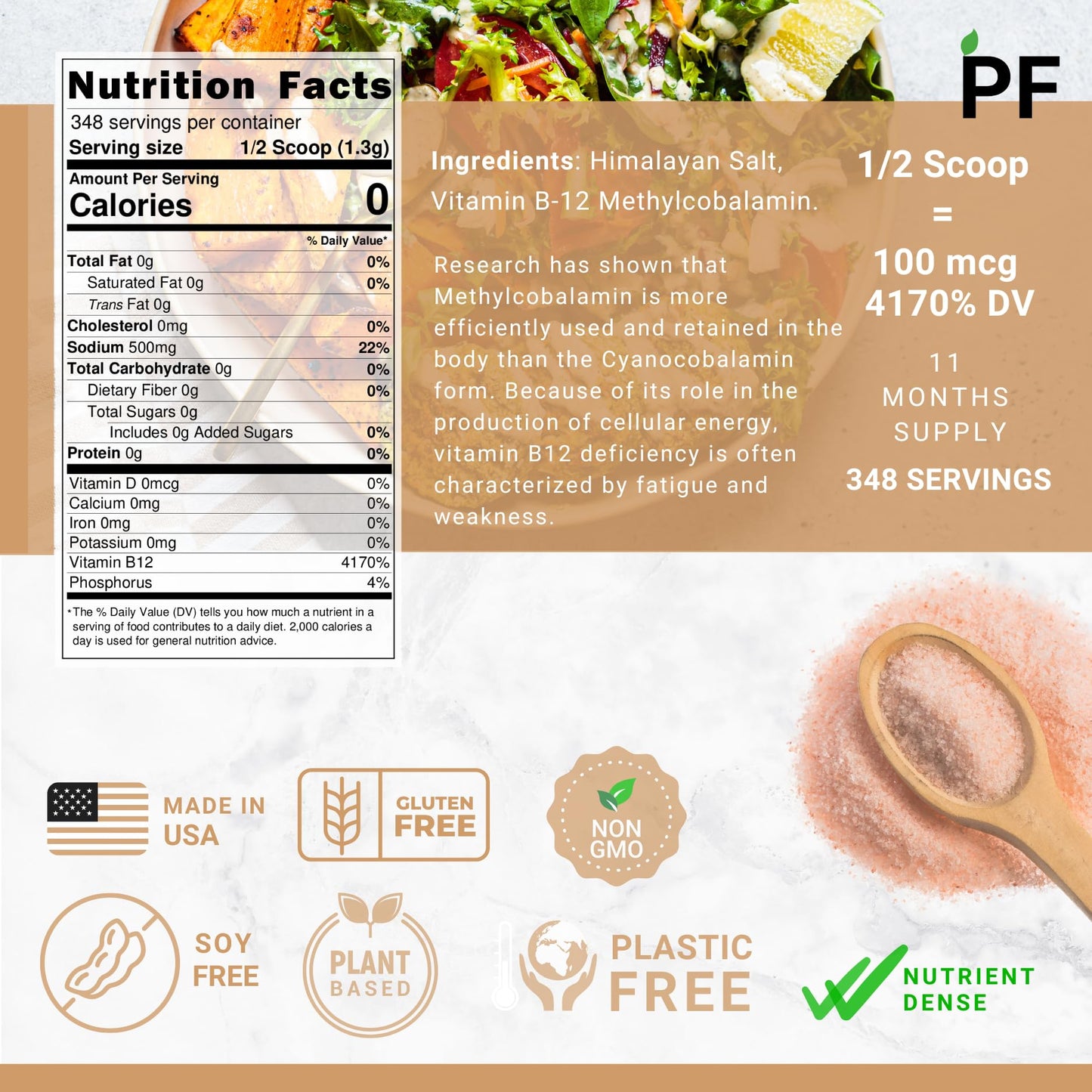 Planting Foods Organic Himalayan Pink Salt + Vitamin B12 | Fine Grain 16Oz (1Lb) | Organic Pure, Vegan & Unrefined | Nutrient &