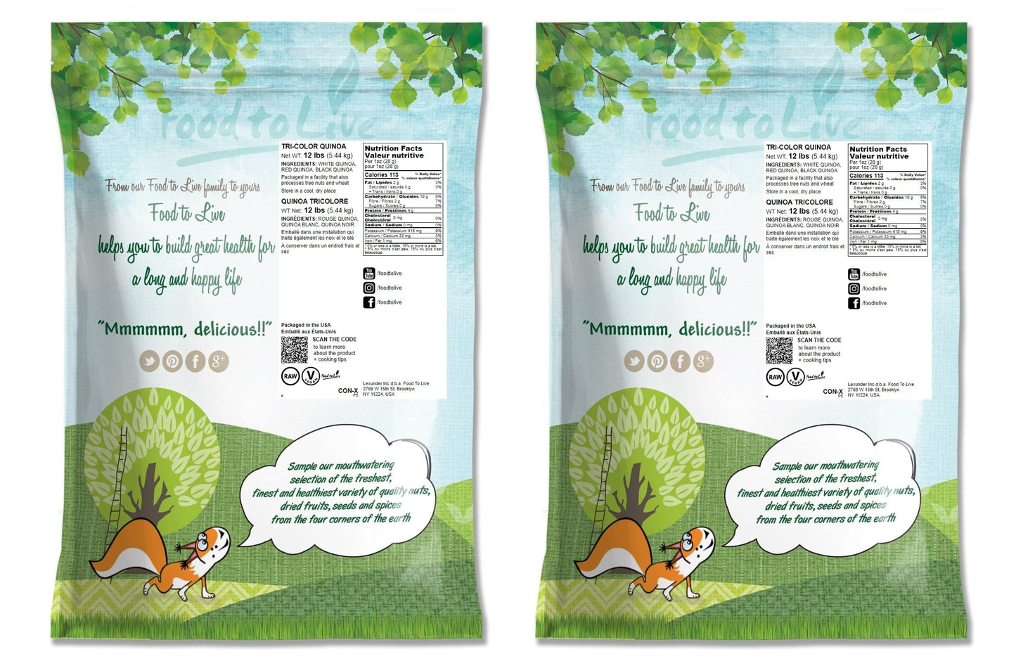 Food to Live Tri-Color Quinoa Grain, Blend of White, Black, and Red Seeds, 24 Pounds, Pre-Washed, Good Source of Fiber and Protein