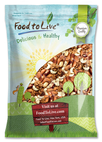 Food to Live Mixed Raw Nuts, 8 Pounds - Cashews, Brazil Nuts, Walnuts, Almonds, Unsalted, Kosher, Vegan, Bulk