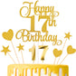 Lecferrarc 17th Birthday Cake Decorations Set, Gold Glitter Toppers and Candles