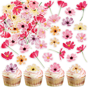 52 Pack Edible Flower Cupcake Toppers Spring Bridal Engagement Baby Shower Birthday Party Cupcake Picks Drink Topper Anniversary