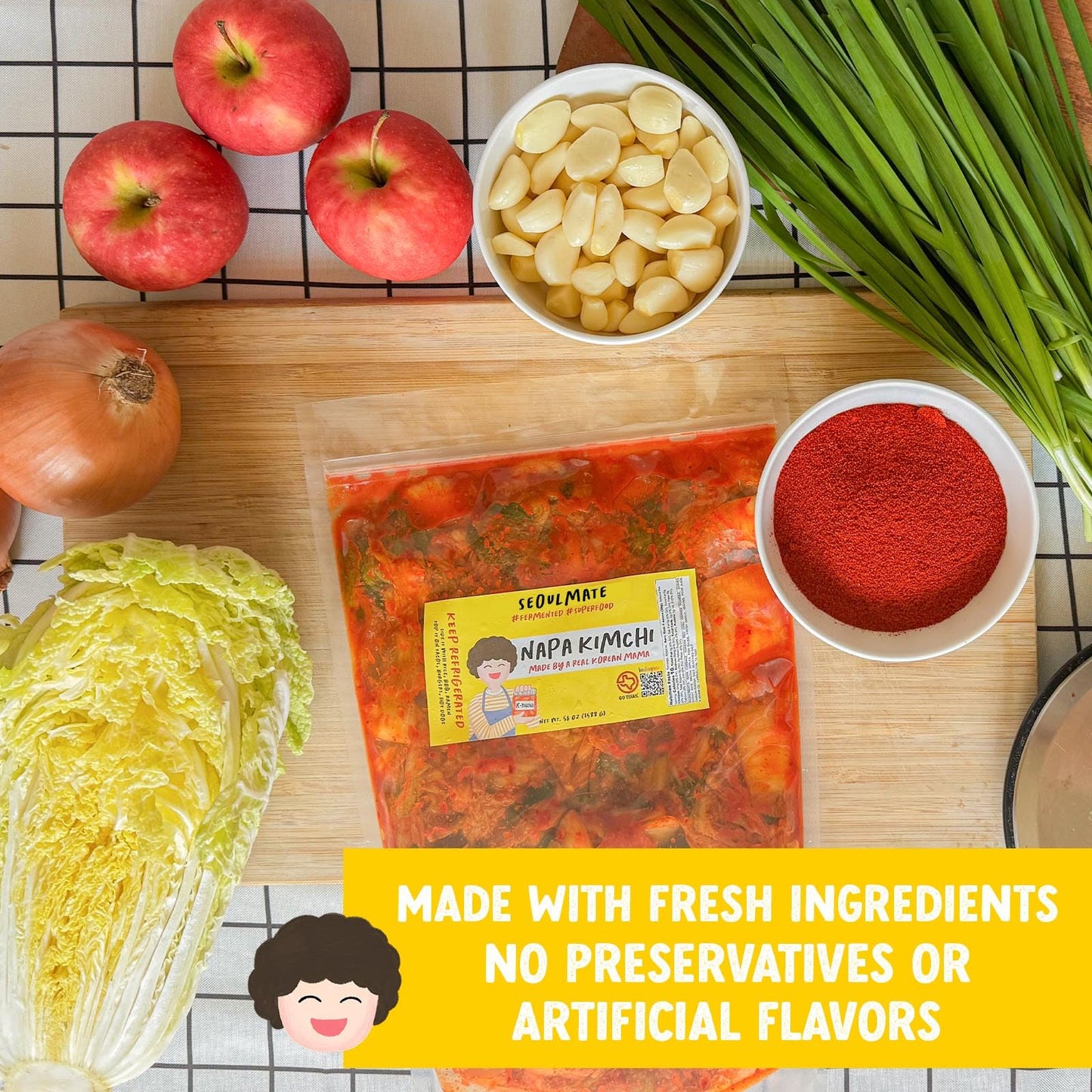 Seoulmate Napa Cabbage Kimchi 56oz (3.5 lb) - Authentic Korean  Probiotic  Gut-Healthy  Small Batch  Made in USA