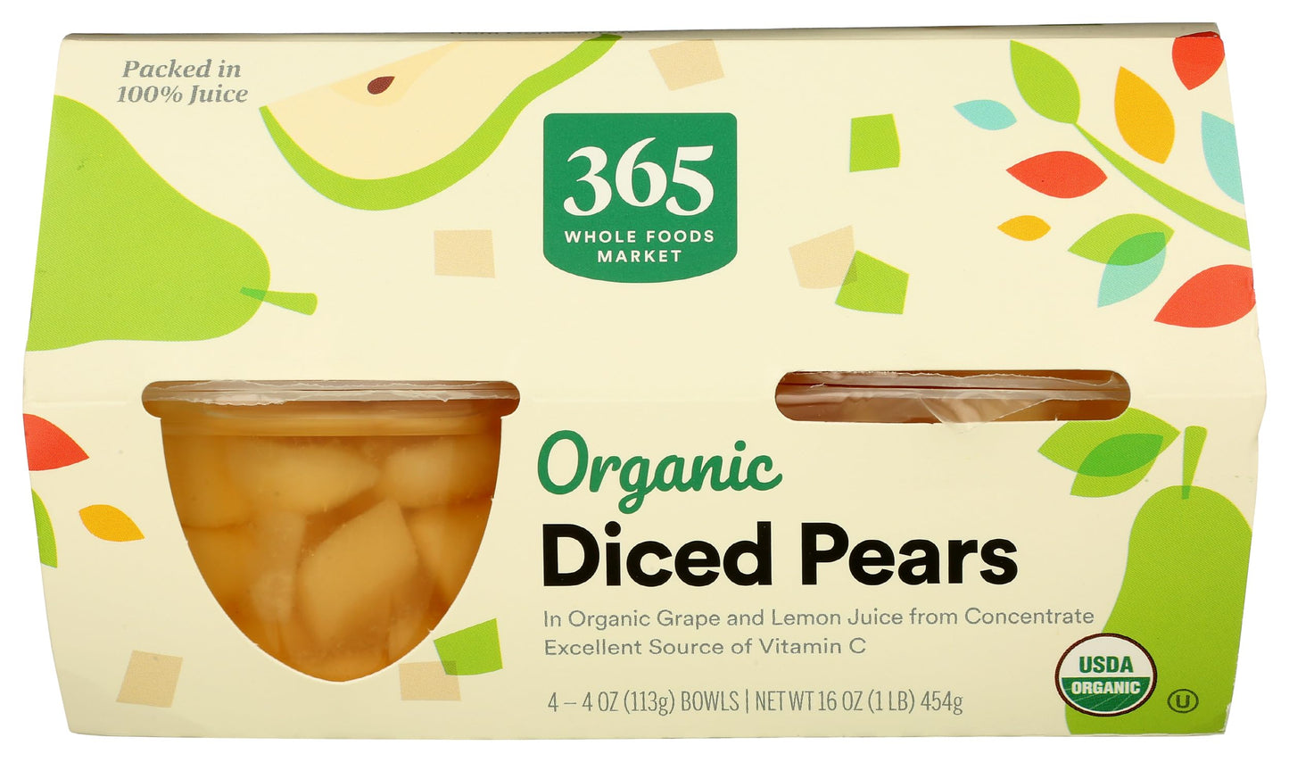 365 by Whole Foods Market, Organic Diced Pears, 4 Count, 16 Ounce