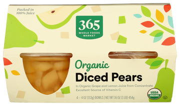365 by Whole Foods Market, Organic Diced Pears, 4 Count, 16 Ounce