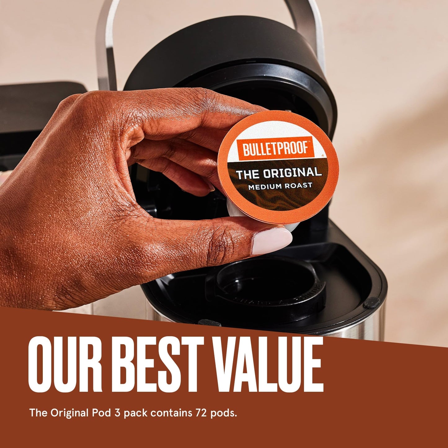 Bulletproof Original Medium Roast Single-Serve Pods, 72 Count, 100% Arabica Coffee Sourced From Central And South America