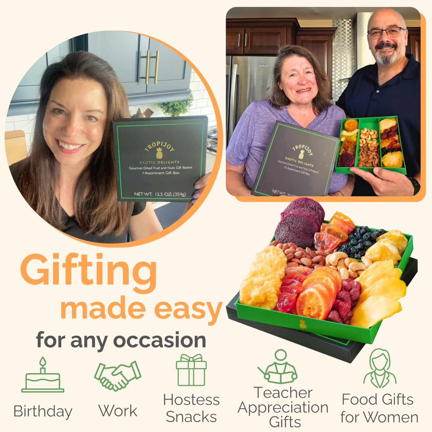 TropiJoy Dried Fruit Basket Gift - 11 Tropical Flavors, 20oz Soft Dry Fruits Box, Ideal Thanksgiving & Christmas Gifts for Family & Coworkers