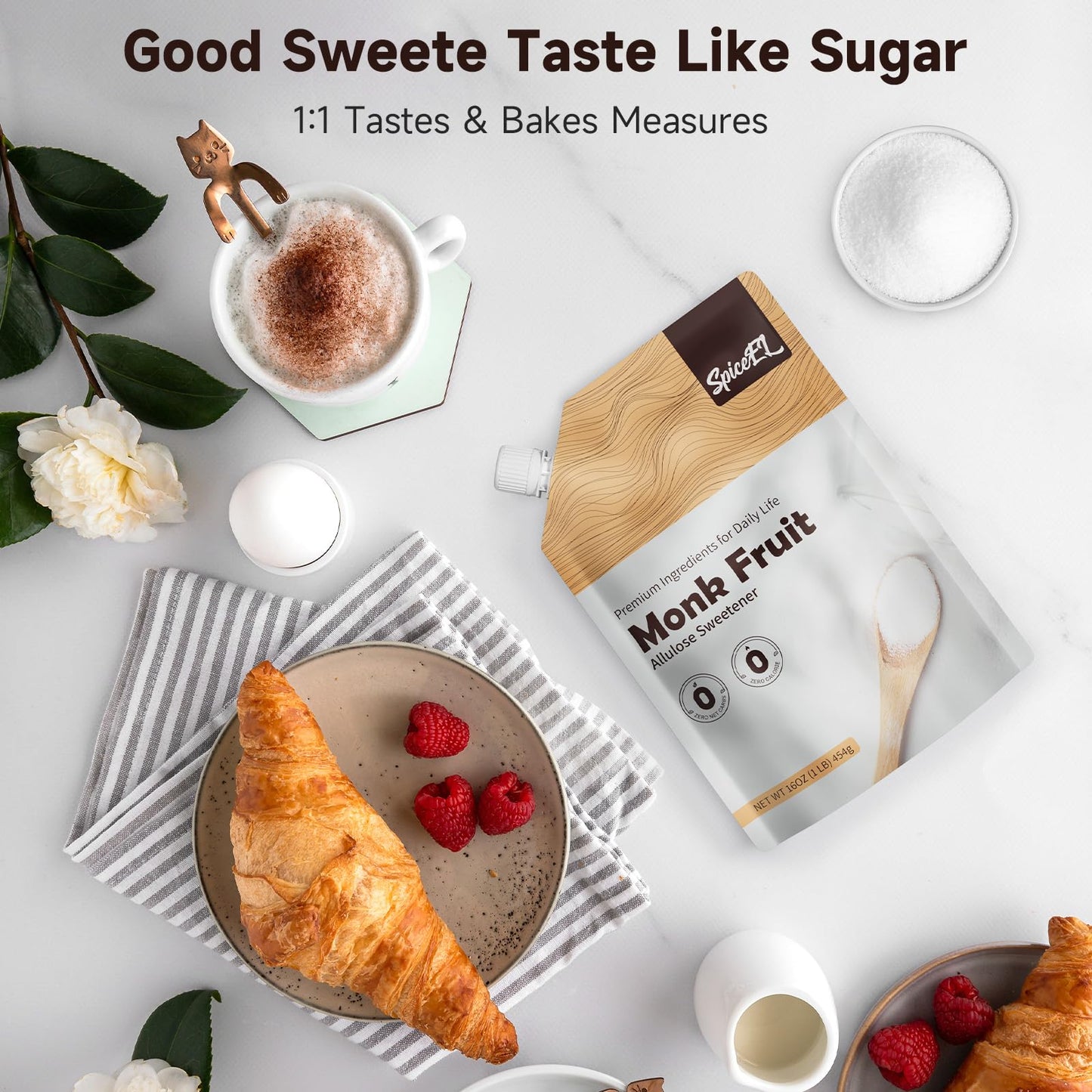 SPICEEL Monk Fruit Sweetener - Zero Calorie Sugar Substitute, Keto Friendly, Vegan, Gluten Free, 16 Ounce Pack