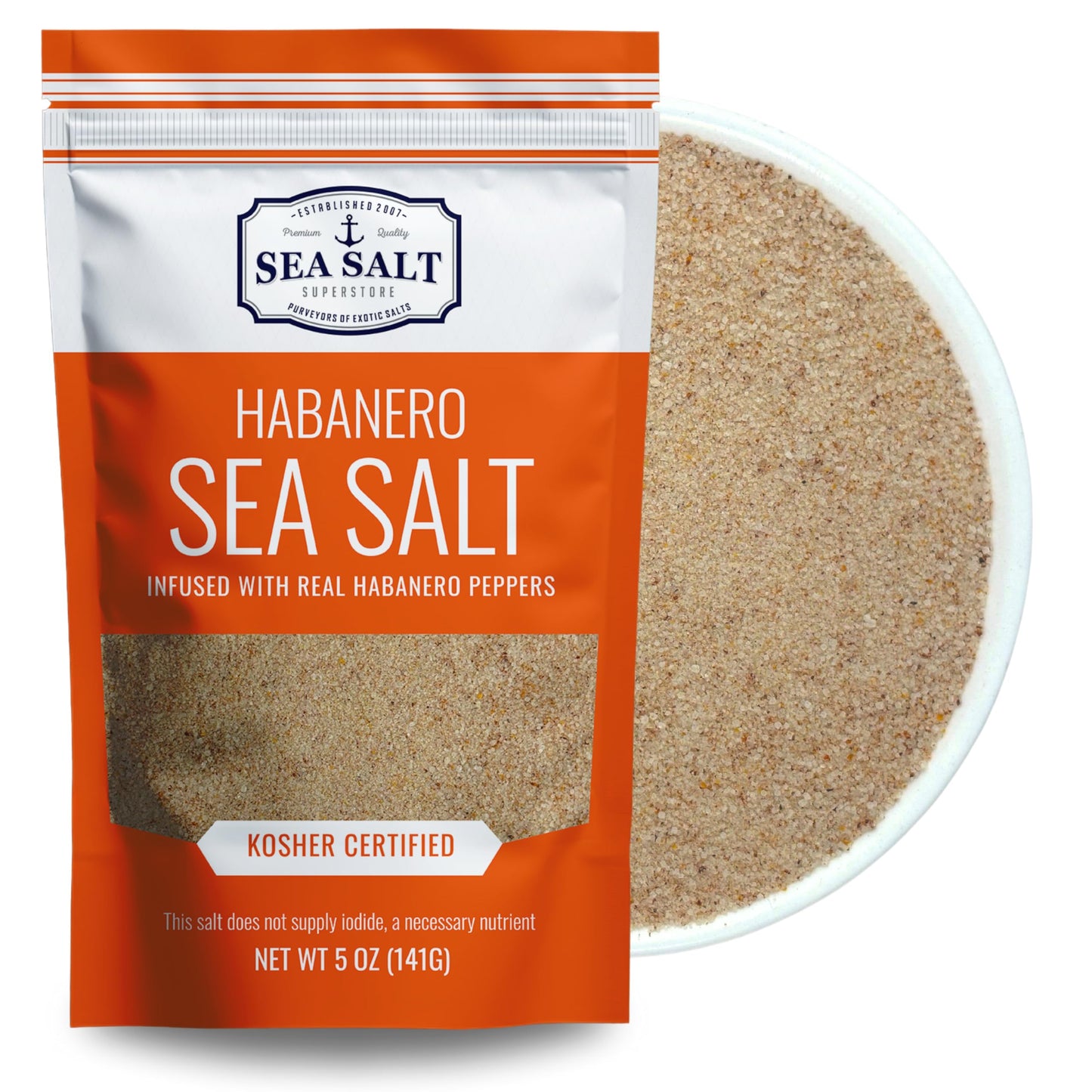 Habanero Sea Salt, Spicy Seasoning Salt Infused With Real Habanero Peppers, Sal Picante De Habanero, 5 Oz Pouch - Sea Salt Super