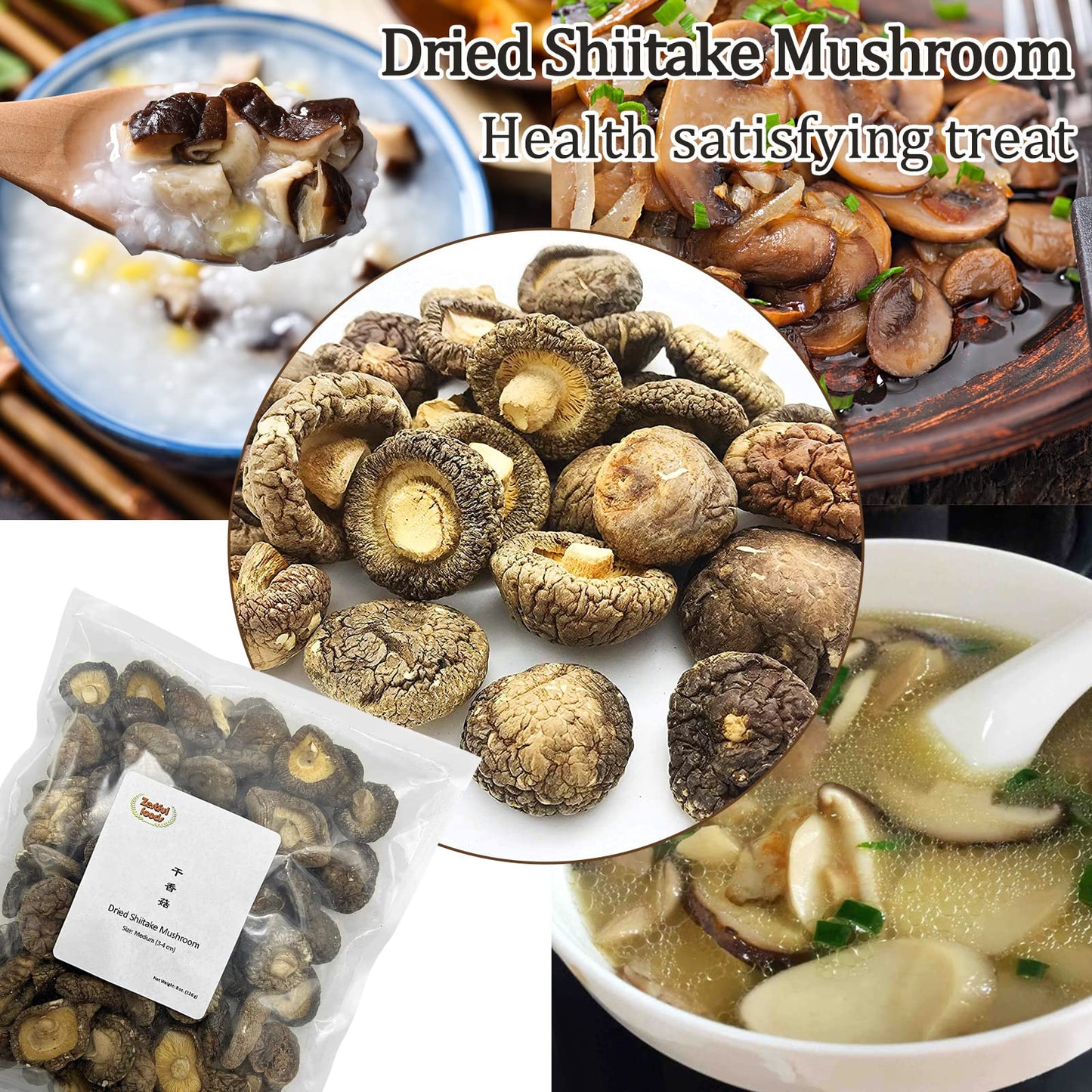 Zestful Foods Dried Shiitake Mushroom, Medium Size, 3-4 Cm, 8 Oz.