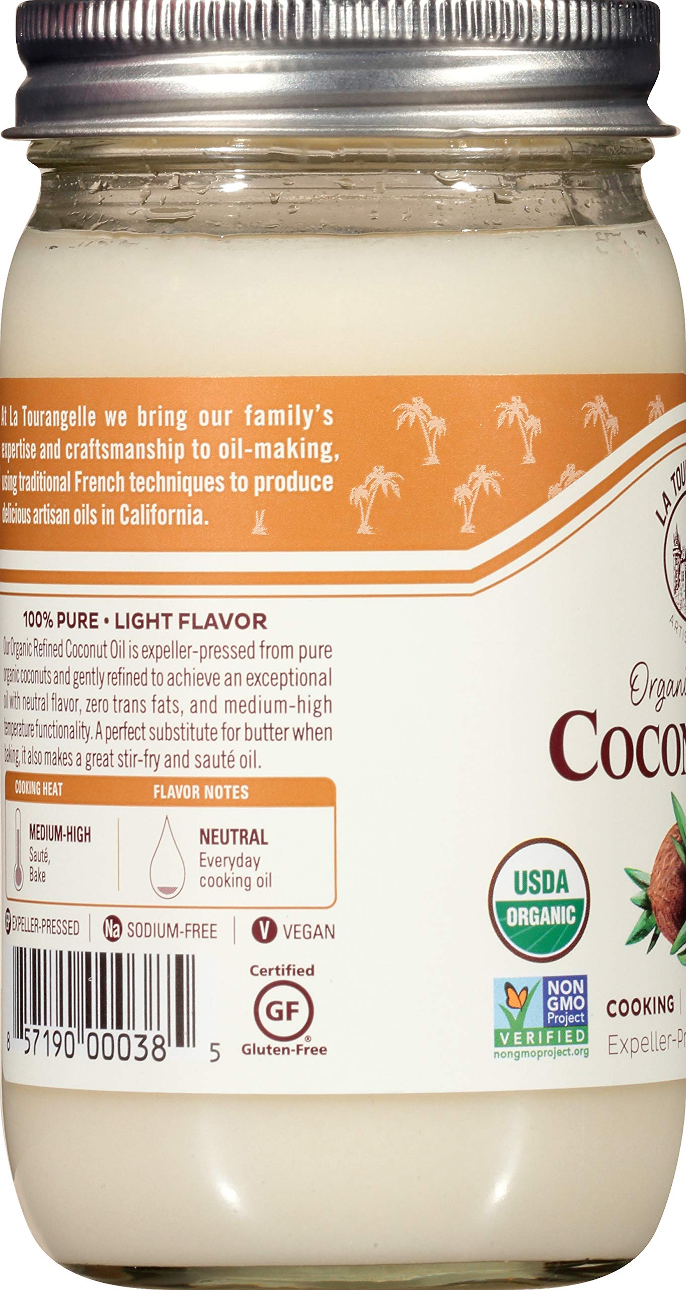 La Tourangelle, Organic Refined Coconut Oil, Great For Cooking, Baking, Hair, And Skin Care, 14 Fl Oz