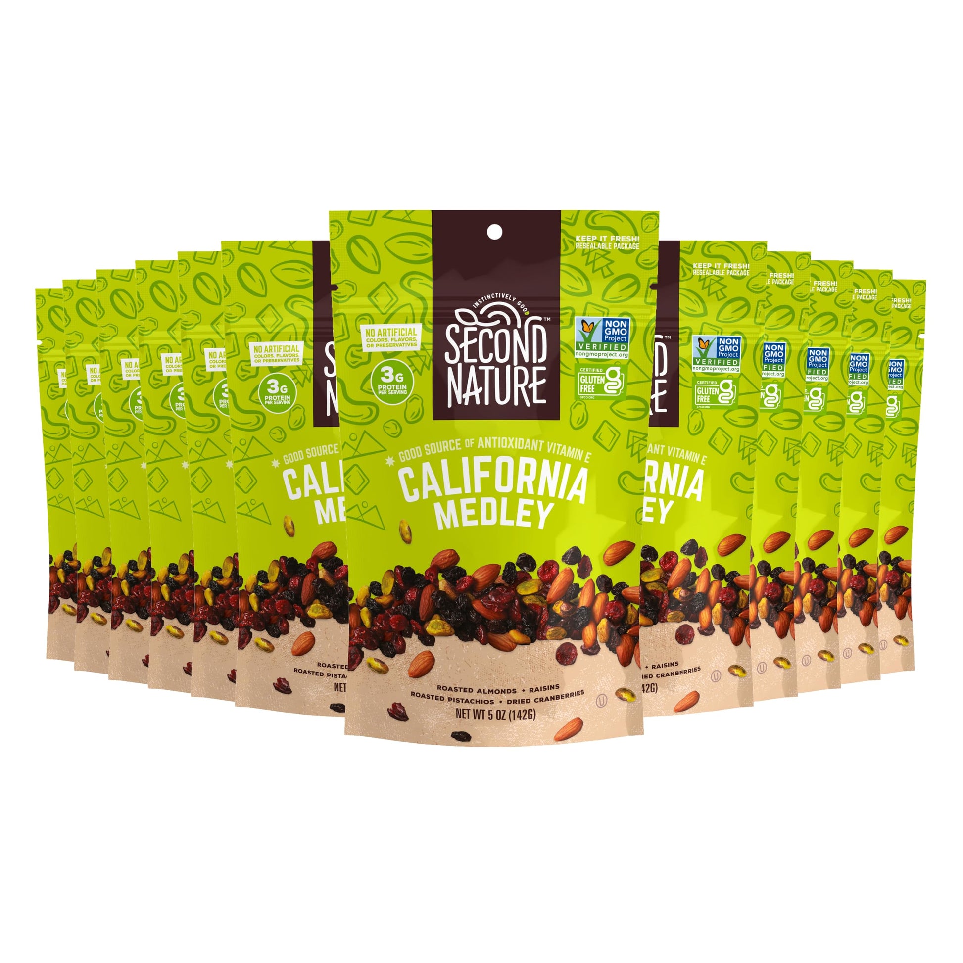 Second Nature California Medley Trail Mix - 5 Oz Resealable Snack Pouches (Pack Of 12) - Certified Gluten-Free Snack, Nut Trail