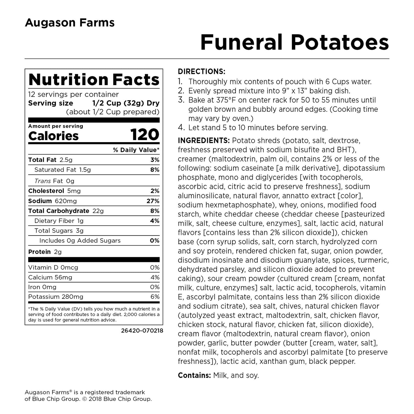 Augason Farms Funeral Potatoes Pouch, Emergency Food Supply, Everyday Meals, 12 Servings