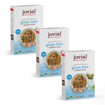 Jovial Grain-Free Cassava Orzo - Gluten Free Orzo Pasta, Cassava Pasta, Paleo Pasta, Grain-Free, 100% Organic Pasta, Usda Certified Organic, Non-Gmo, High-Fiber - 8 Oz, 3 Pack