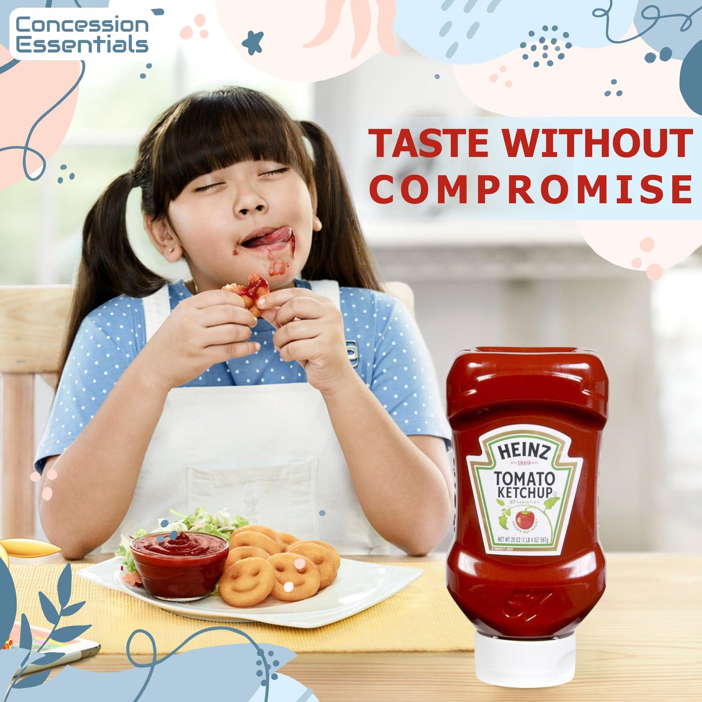 Concession Essentials Heinz Squeeze Bottles Ketchup, 20 Oz Squeeze Bottle, Pack Of Two. Total 40 Ounces