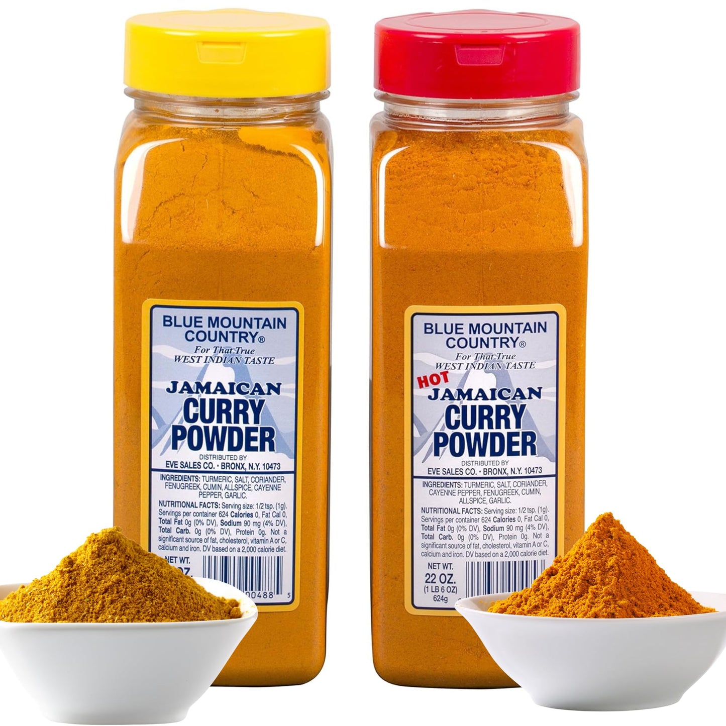 Blue Mountain Country Jamaican Curry Powder & Hot Jamaican Curry Powder Duo Pack - 22 oz Shaker Bottles | Authentic West Indian