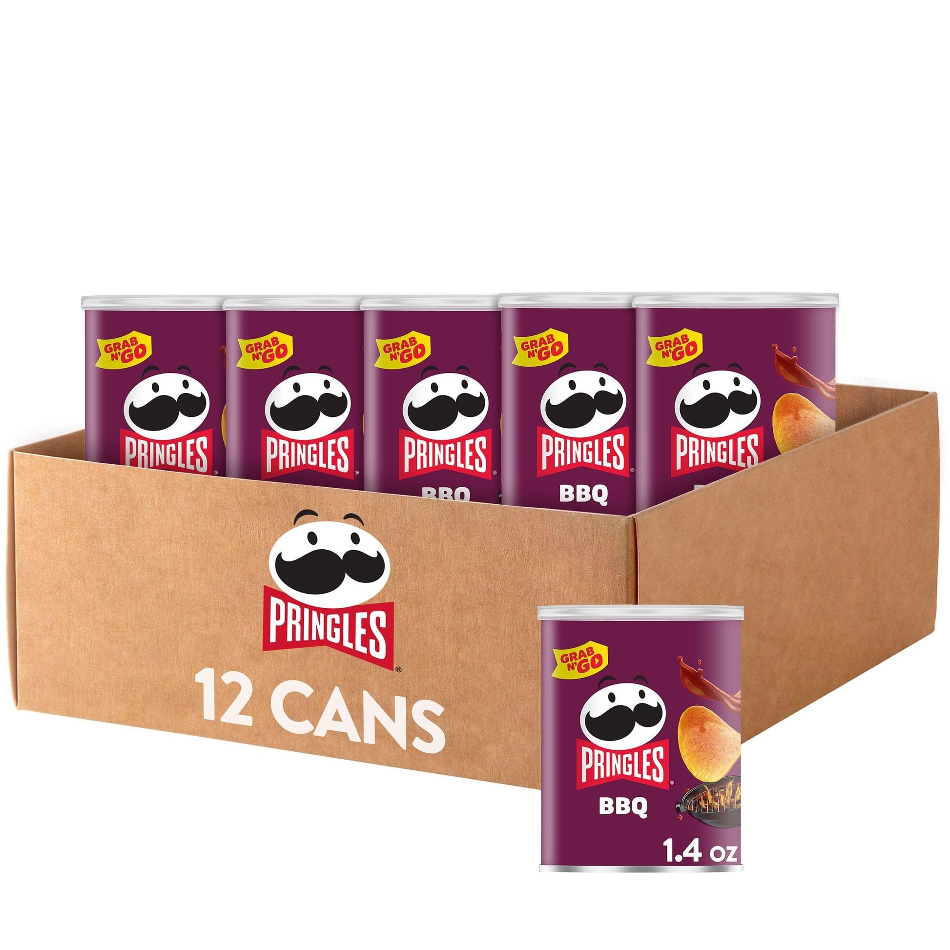 Pringles Potato Crisps Chips, BBQ Flavor, 1.4 Ounce Can, Pack of 12