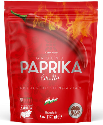 Artisan EXTRA HOT Hungarian Paprika Powder (6oz/170g) Non-GMO, Imported from Hungary, Amazing Color, Unrivalled Flavor