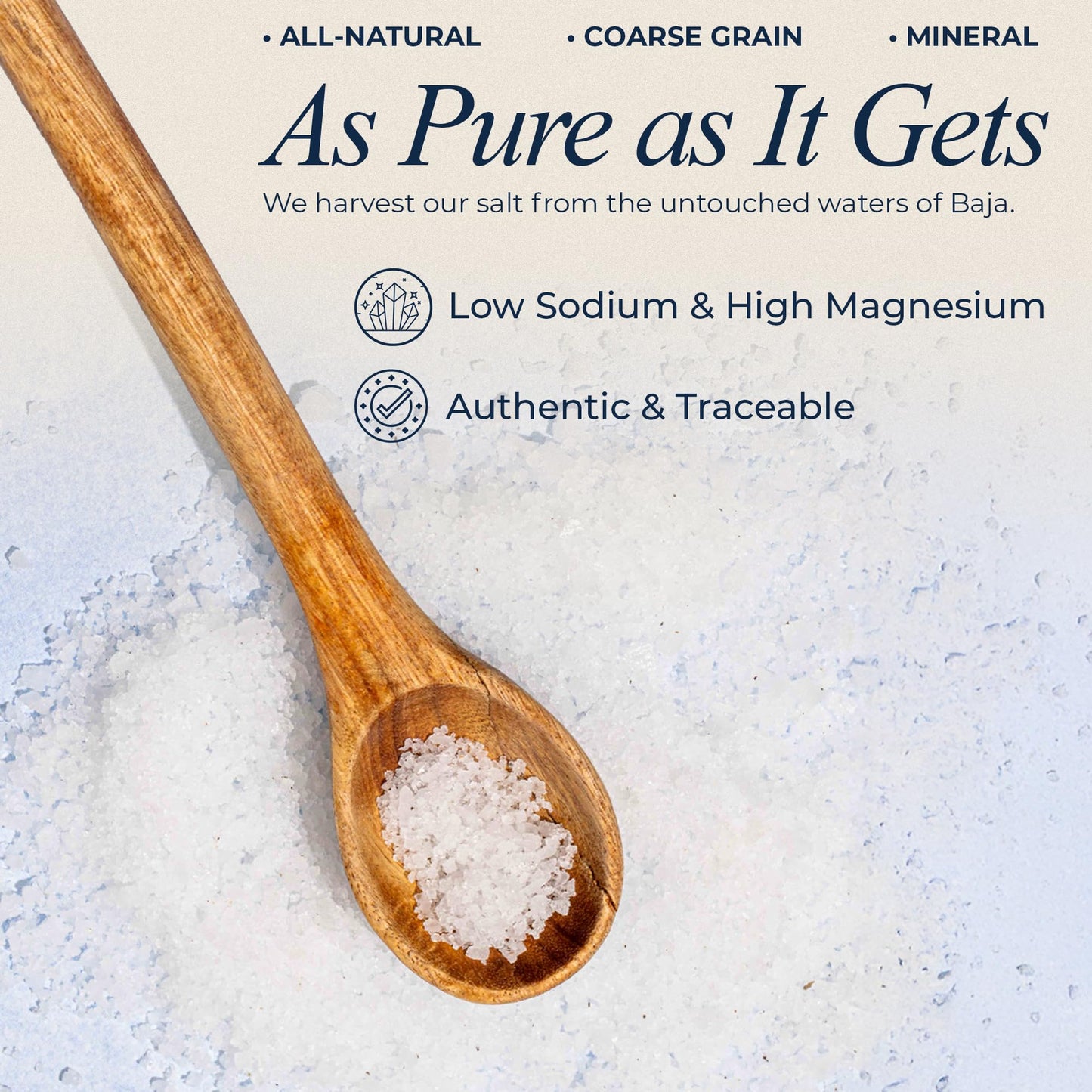 BAHA - Baja Mineral Sea Salt | Original Natural Grain Baha Mineral Salt from Sea of Cortez | Low Sodium & Mineral | For Cooking  Plating and Hydration | for Grinding | 1 Lb. Bag