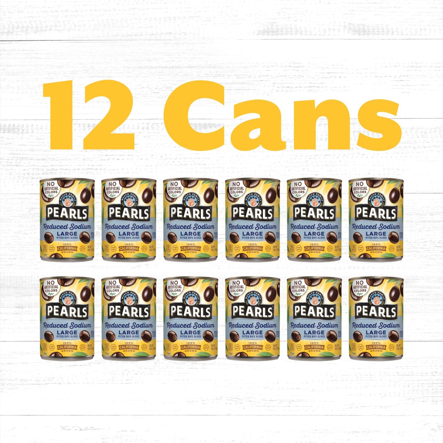 PEARLS Low-Sodium Large Ripe Pitted Olives, 6 oz Can, Pack of 12, Model 42023