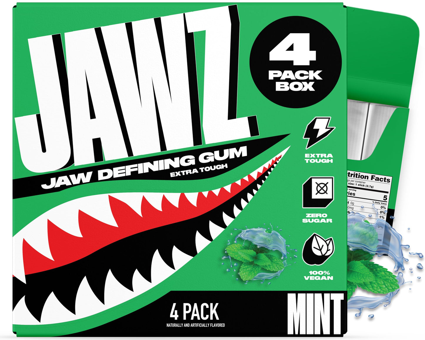 Jawz Gum Jawline Chewing Gum, 4 Pack Box, Mint, Face Slimming and Toning, Sugar Free