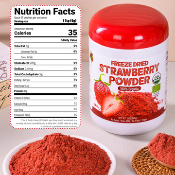 12Oz Organic Freeze Dried Strawberry Powder - 100% Natural Dry Strawberries, No Added Suger, Vegan & Non-Gmo, Strawberry Powder