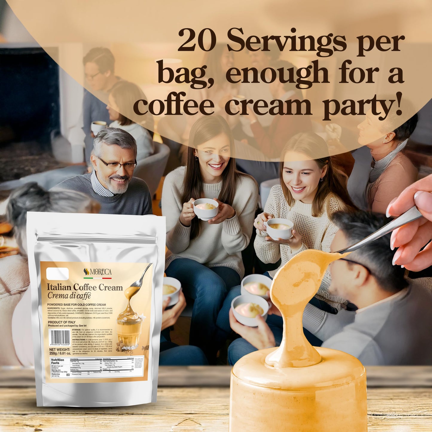 Italian Sweet Cream Coffee Creamer, Premium Powder Coffee Creamer - 8.81Oz / 20 Espresso Cups, Turns Into Instant Coffee Creamer