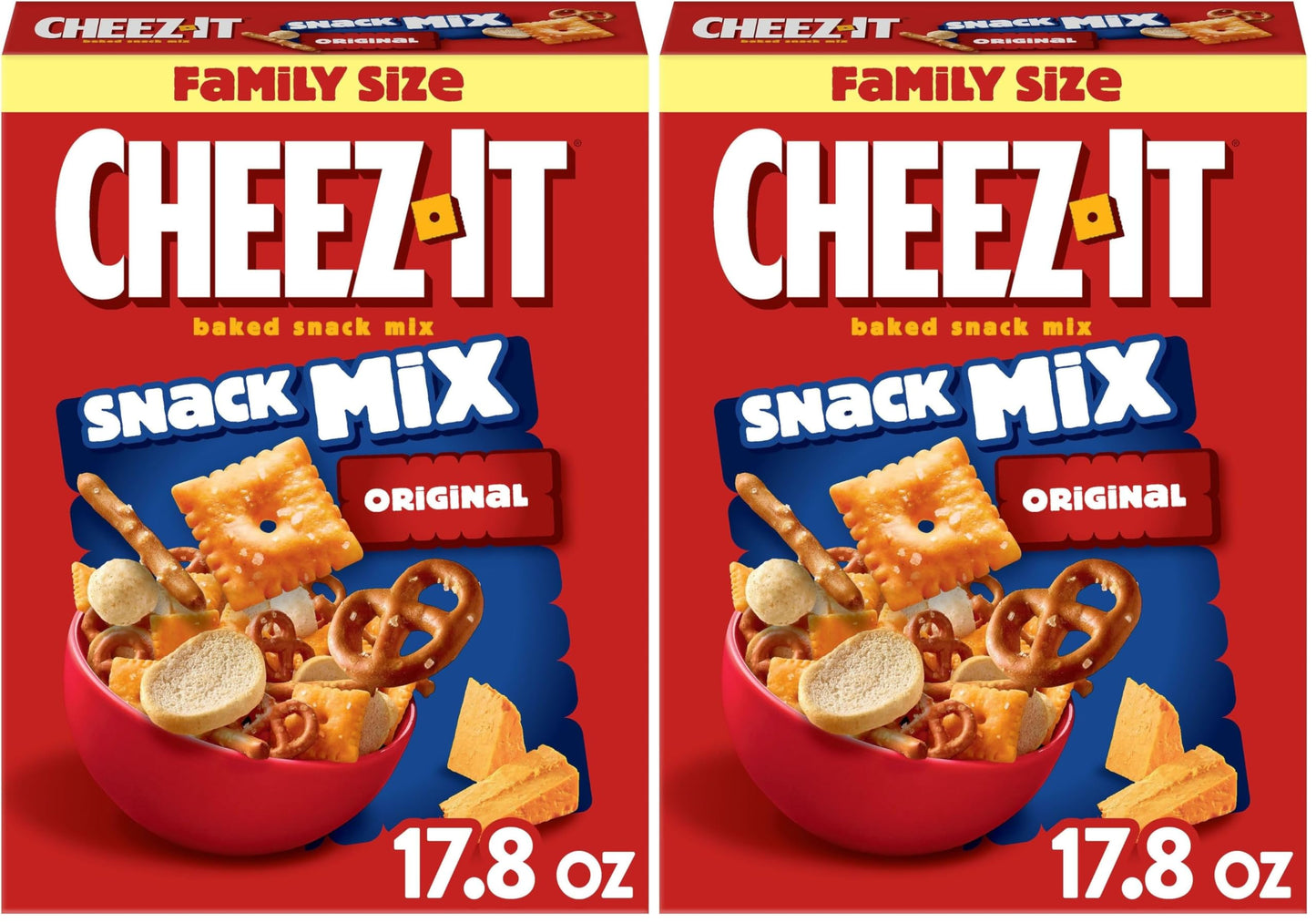 Cheez-It Snack Mix, Lunch Snacks, Family Size, Original, 17.8oz Box (1 Box) (Pack of 2)