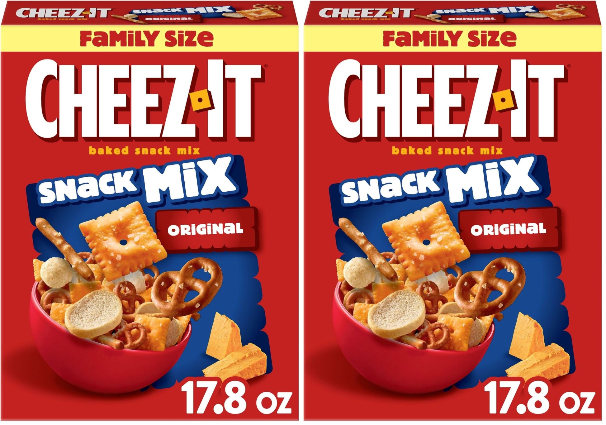Cheez-It Snack Mix, Lunch Snacks, Family Size, Original, 17.8oz Box (1 Box) (Pack of 2)