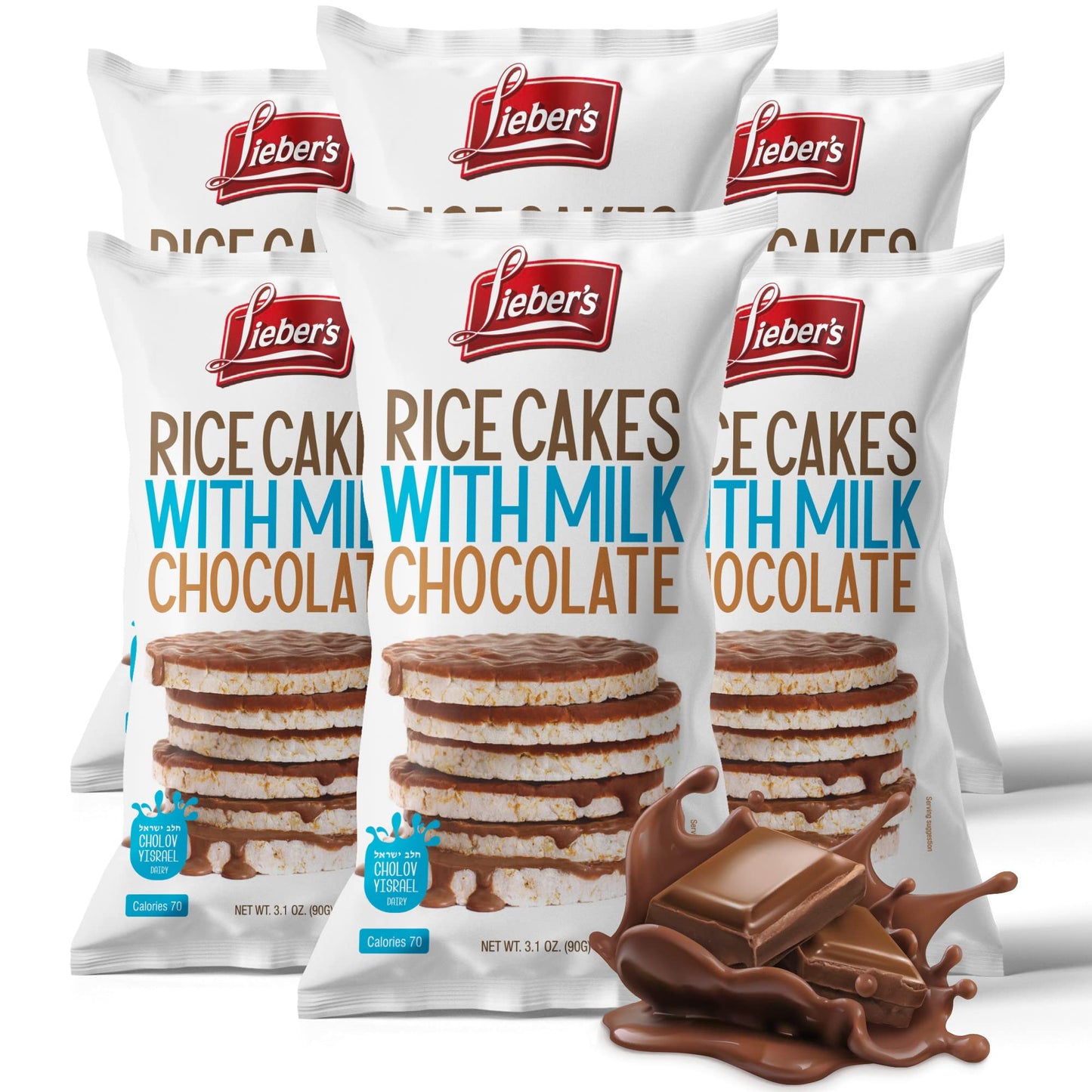 Liebers Milk Chocolate Rice Cakes, Kosher Certified Dairy, Gluten Free Snack (Pack Of 6) (Milk Chocolate)