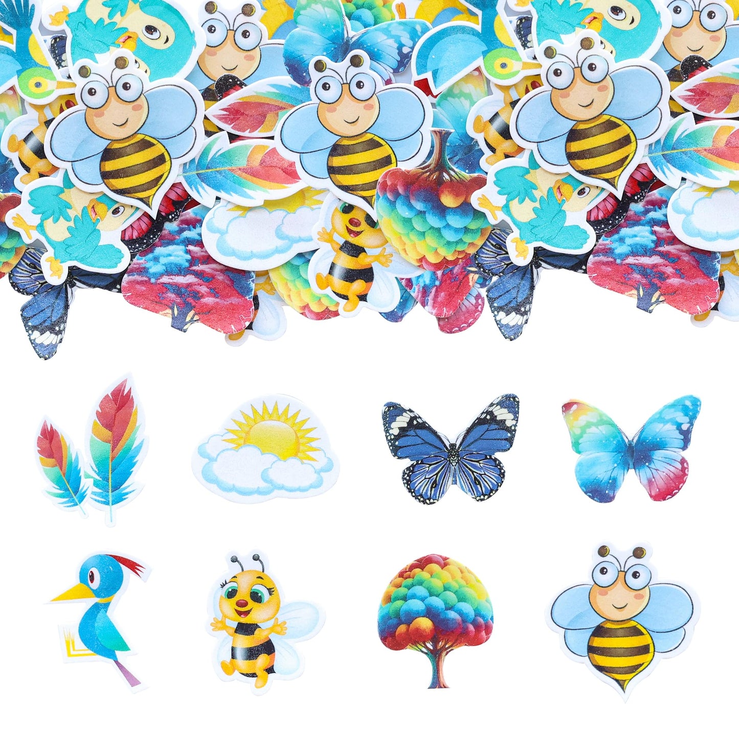 Gyufise 62Pcs Edible Butterfly Tree Cupcake Toppers Bee Bird Theme Birthday Cupcake Toppers Decorations Summer Hawaiian Cupcake