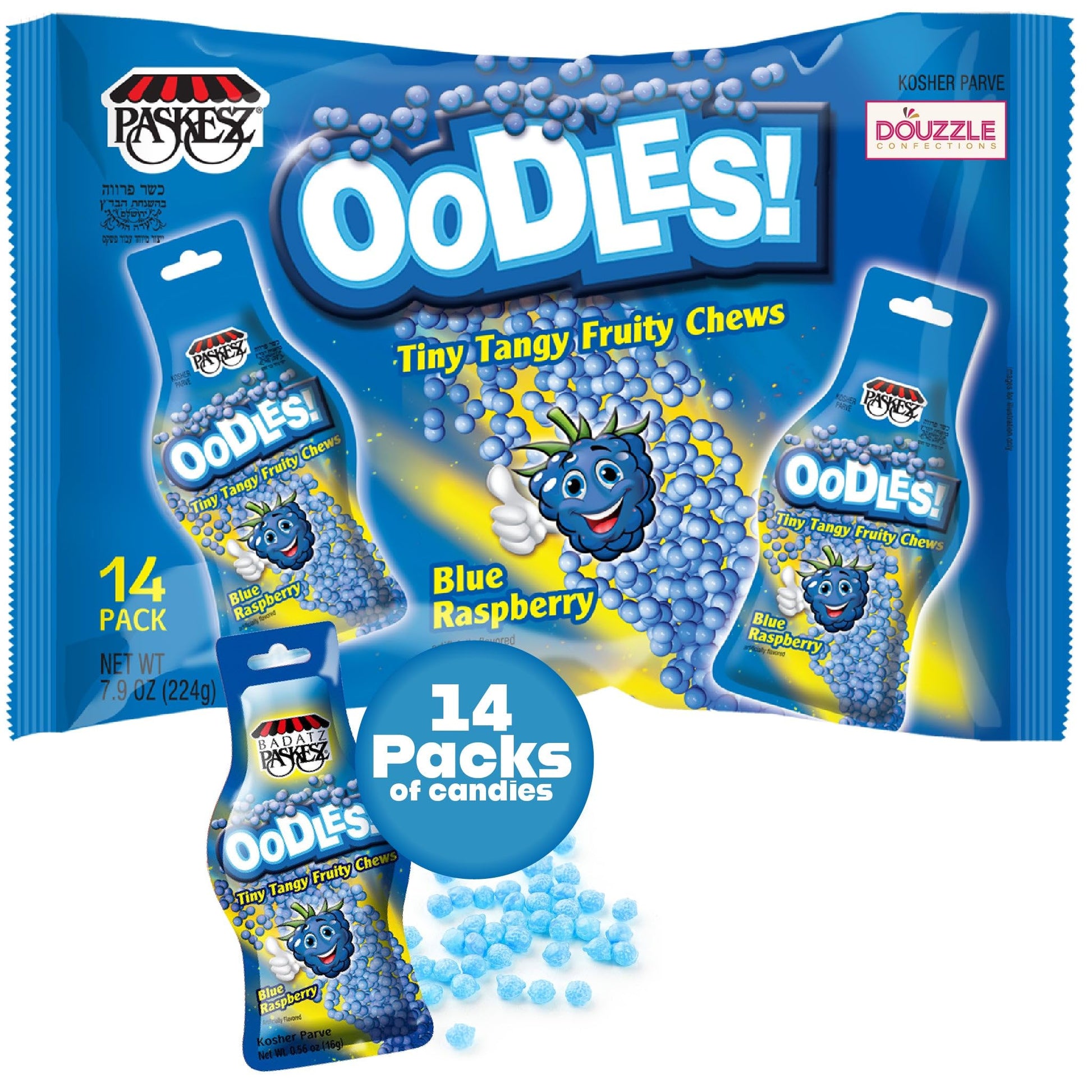 DOUzzle Back To School Oodles Raspberry Tiny Tangy Fruity Chews Mix (12 Count, 1 Pack) Individually Wrapped, Party Favor, Goodie