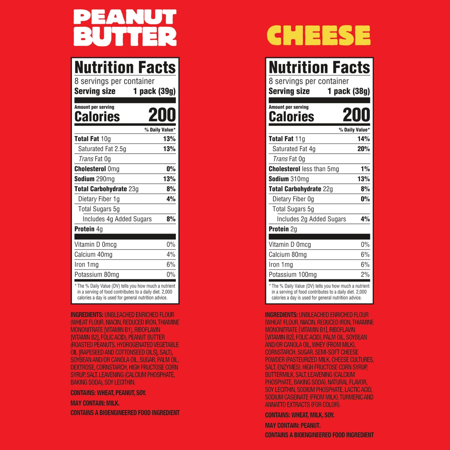 RITZ Peanut Butter Sandwich Cracker Snacks and Cheese Sandwich Crackers, Snack Crackers Variety Pack, 32 Snack Packs (6 Crackers