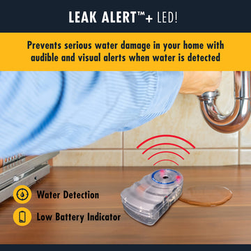 Zircon Leak Alert + Led! Water Leak Detector & Flood Sensor Alarm/Water Leak Sensor With Dual Leak Alarms 90Db Audio + Flashing