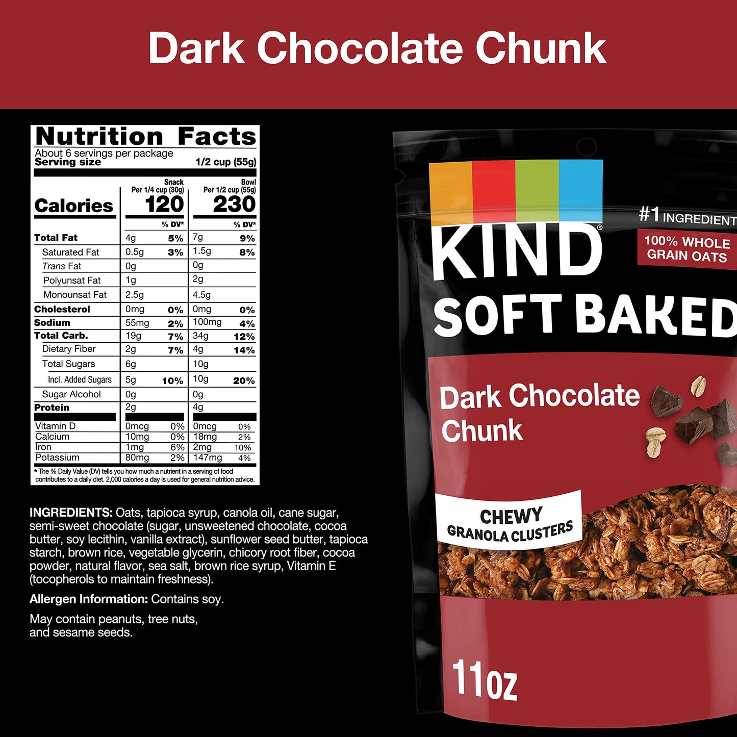 Kind Soft Baked Granola, Dark Chocolate Chunk, 5 Count