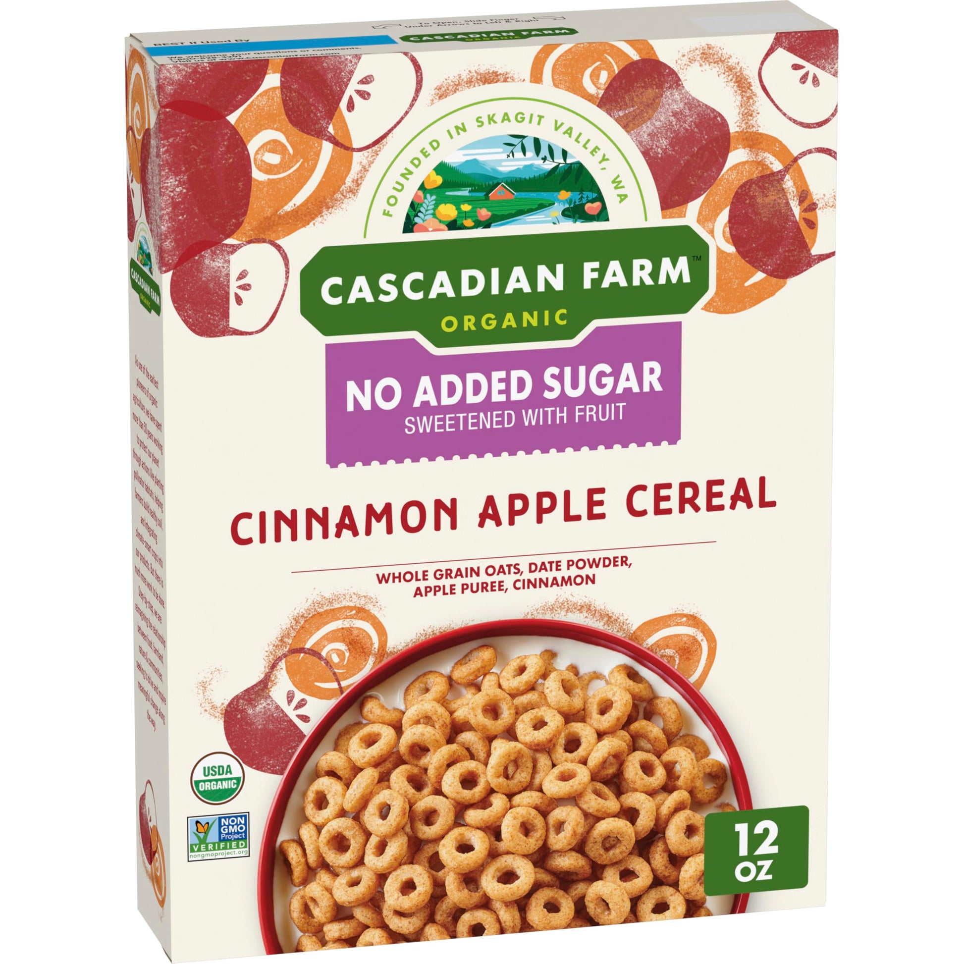 Cascadian Farm Organic Cinnamon Apple Cereal  No Added Sugar  Made with Whole Grain  Non-GMO  12 oz