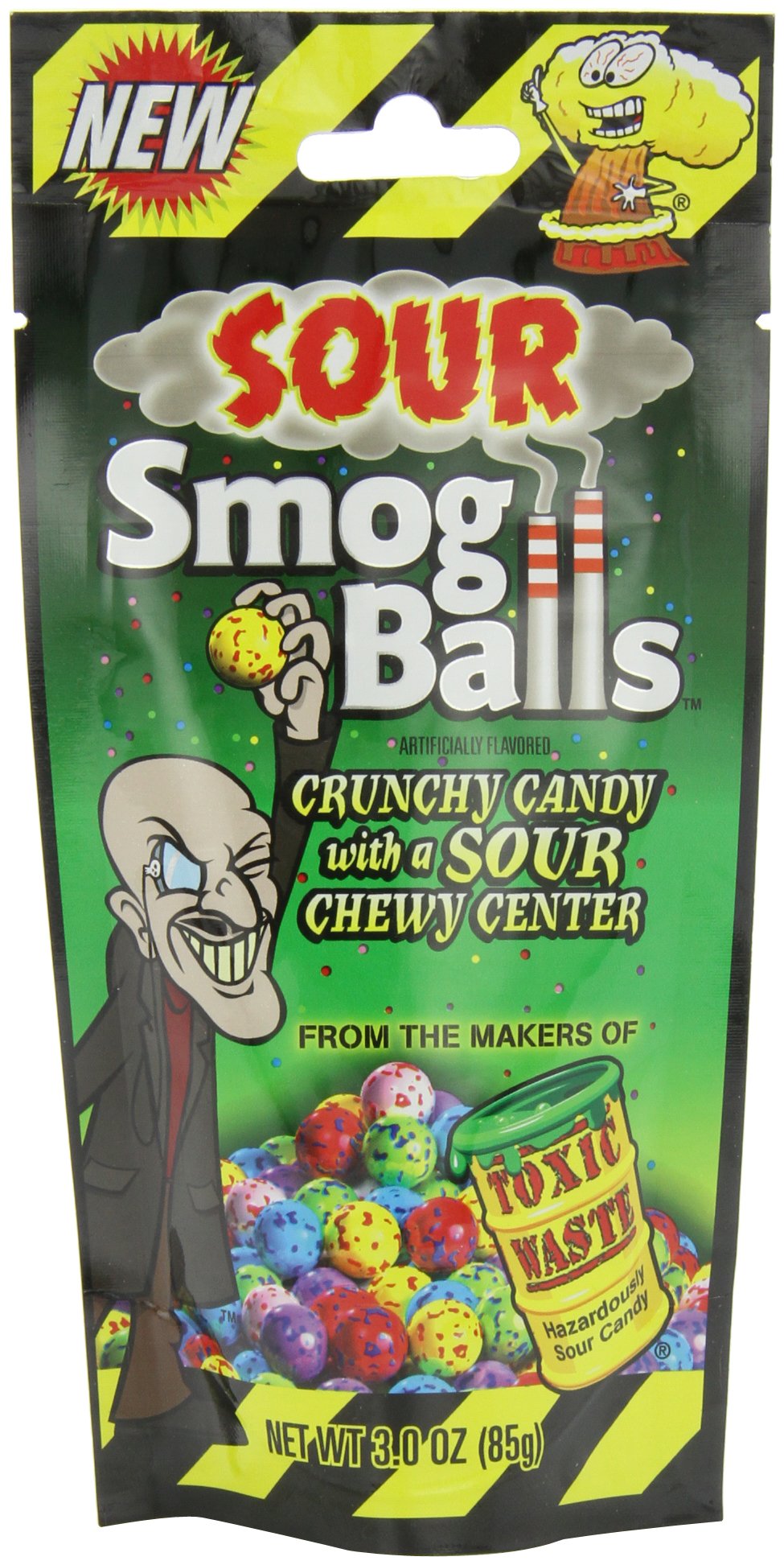 Toxic Waste Smog Balls Candy Gusseted Bags, 3 Oz (Pack Of 12)