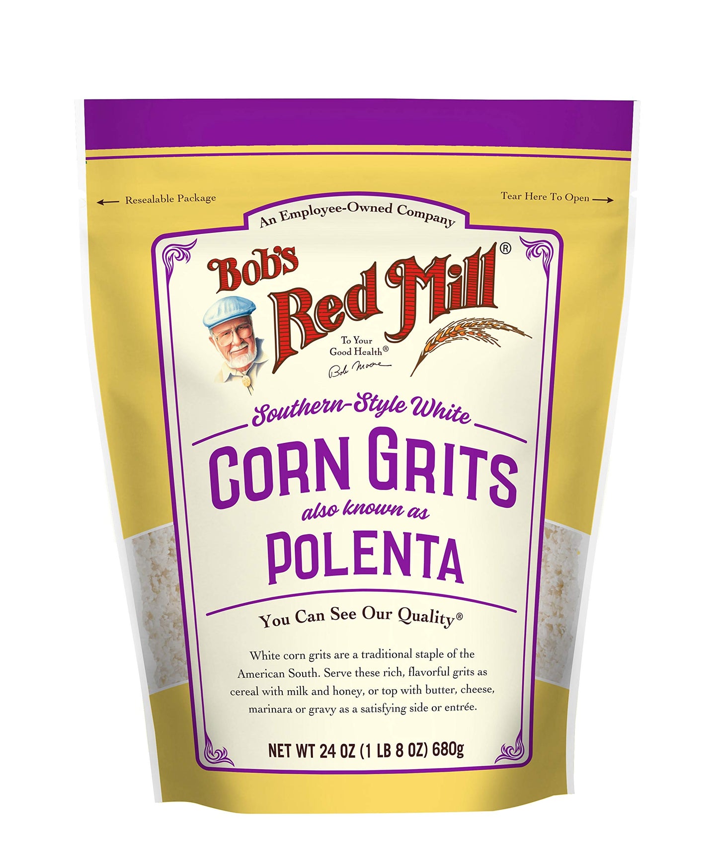 Bobs Red Mill Creamy White Corn Grits Hot Cereal, 24 oz Pack of 4, Natural