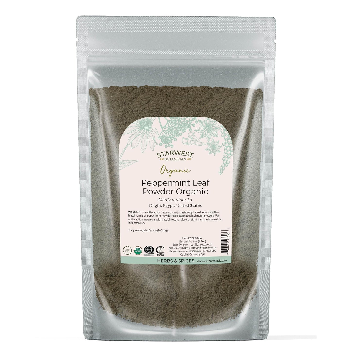 Peppermint Leaf Powder Organic - 4 Oz,(Starwest Botanicals)