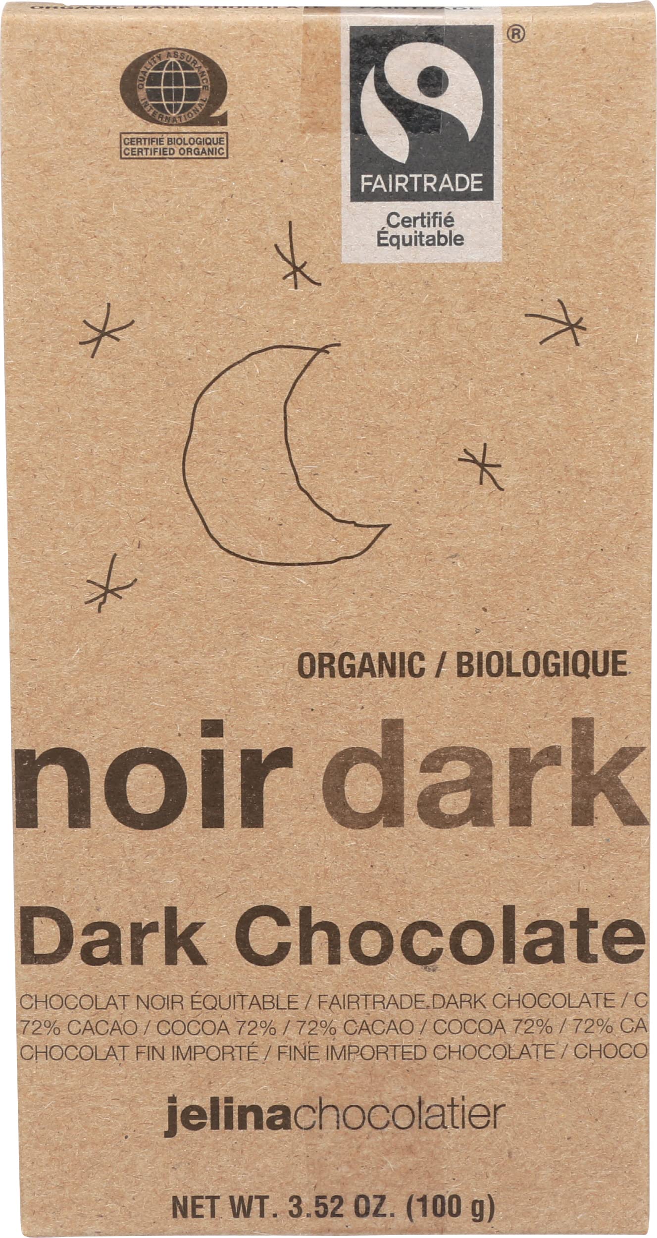 Jelina Chocolatier Organic Dark Chocolate  - Case of 8 - 3.52 OZ (8x3.52 OZ)