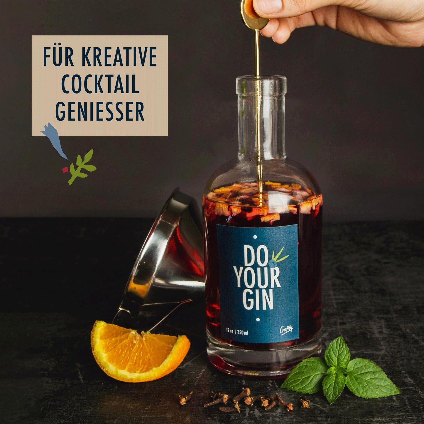 Craftly Gin Infusion Kit | Natural Botanicals for Cocktails | Clear Bottle