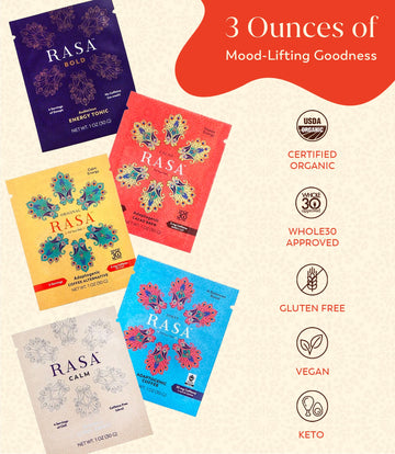 Rasa Taster Pack | Herbal Coffee Alternative With Ashwagandha, Chaga + Reishi For All-Day Energy + Focus - Organic, Adaptogens,