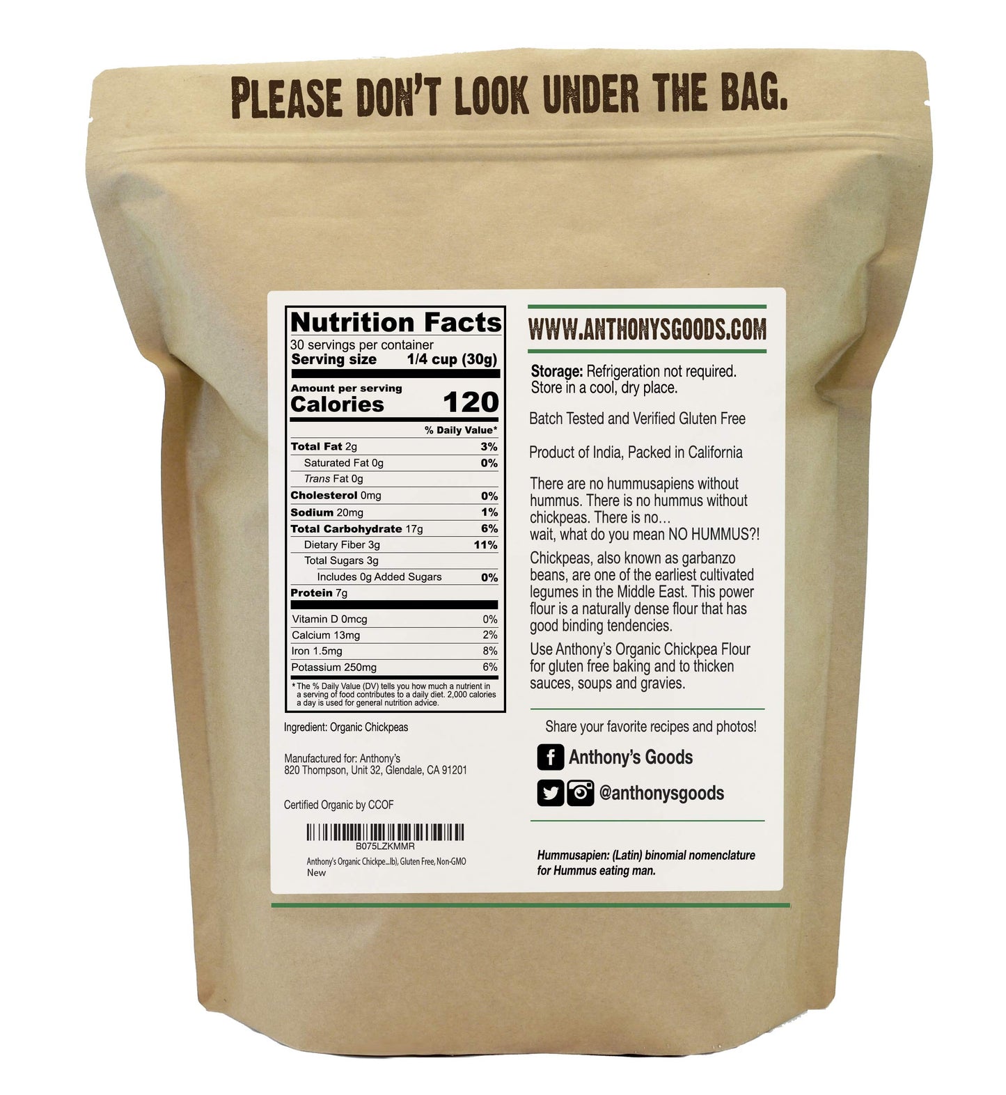 Anthonys Organic Chickpea Flour, Garbanzo Bean Flour, 2 lb, Gluten Free, Non GMO