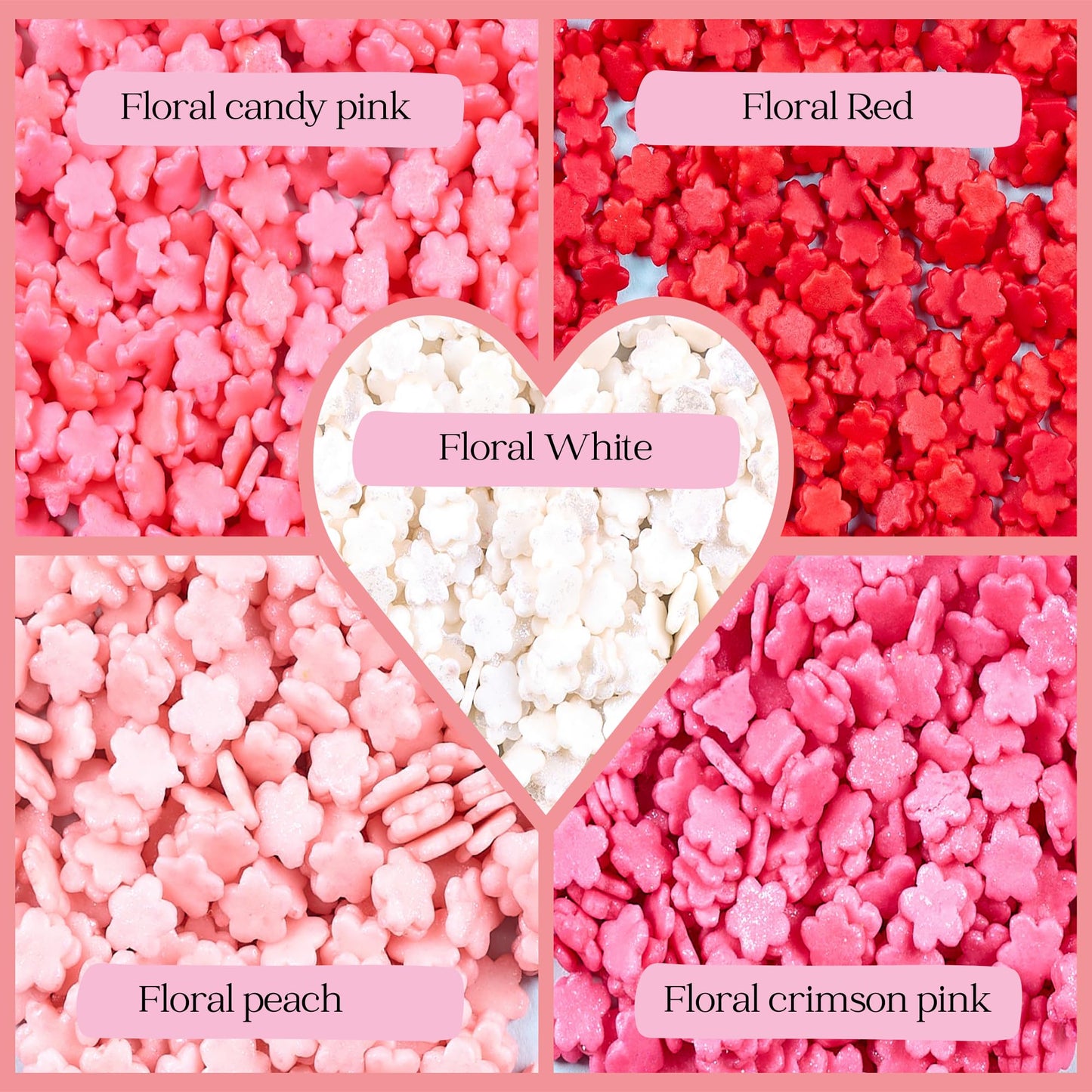 Confect Pink, Red & White Flowers Sprinkles | Anniversary Sprinkle | Sprinkles For Baking & Cake Decorative | Cookie Sprinkles |